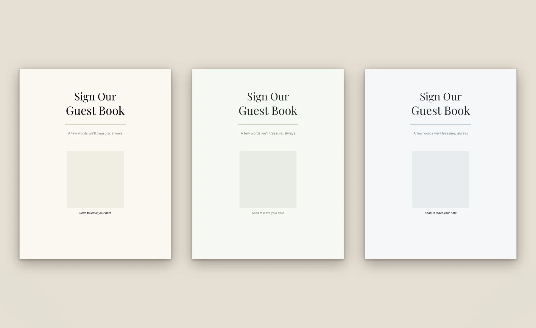 Wedding guest book sign template in three colorways