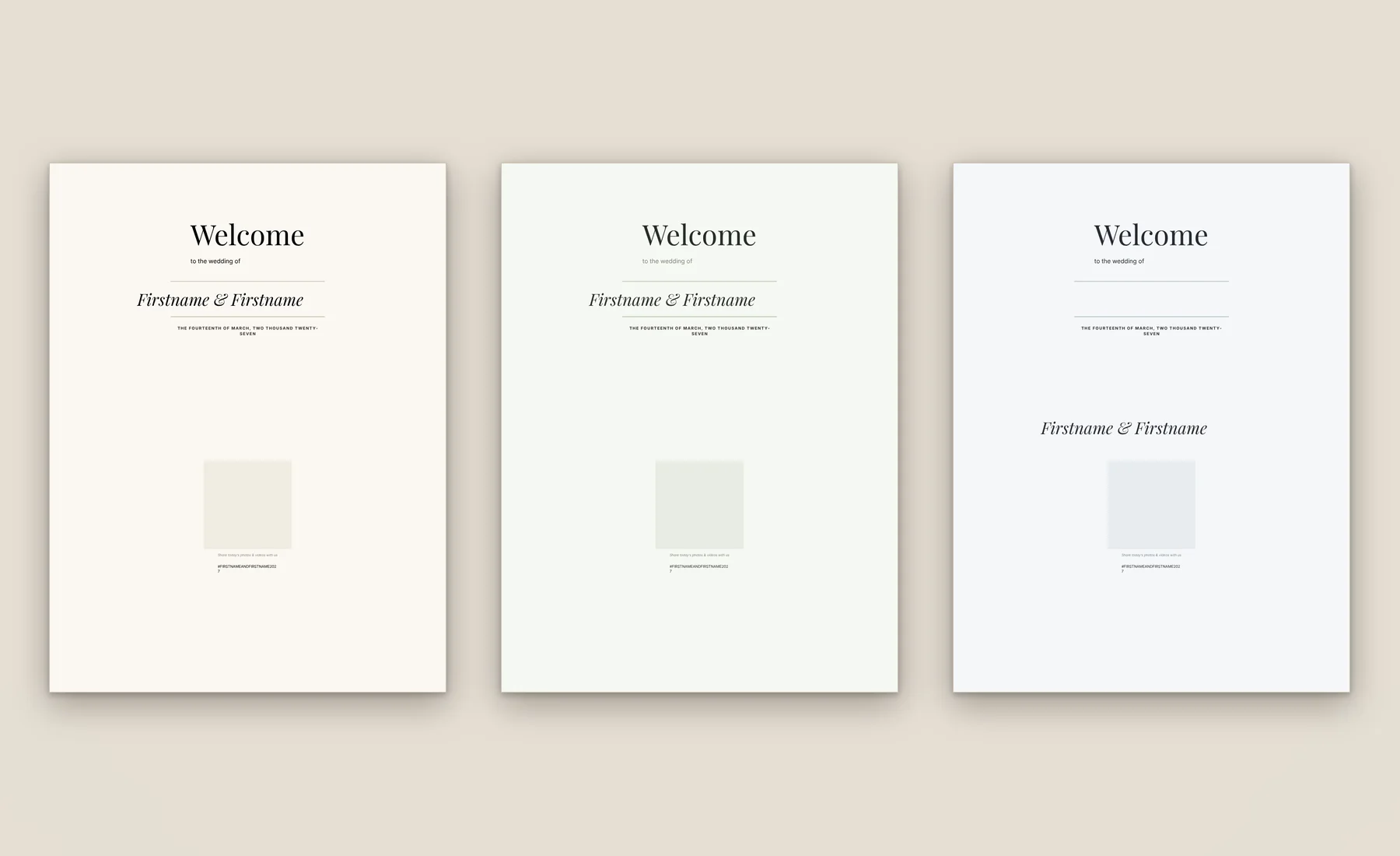 Large wedding welcome sign template in three colorways